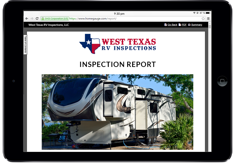 tablet showing a digital rv inspections report